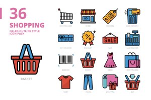 购物主题填充轮廓样式图标集 Shopping Filled Outline Style Icon Set
