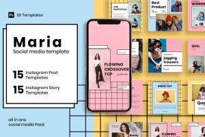 30个时尚服装品牌推广Instagram社交设计模板 Maria – 30 Instagram Post & Story Template