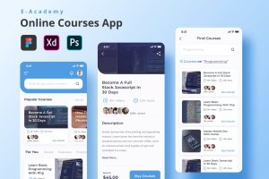 在线课程App iOS UI设计模板 E-Academy – Online Course App