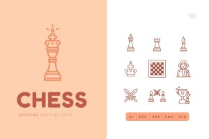 30枚国际象棋轮廓图标矢量素材 30 Icons CHESS Outline Style