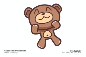 可爱的棕熊动物卡通插画矢量素材 Cute Face Brown Bear