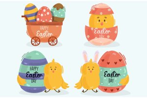 复活节彩蛋标签插画 Easter Day Label Illustration