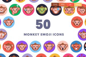 50个猴子Emoji表情图标 50 Monkey Emoji Icons