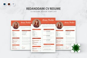 波浪锯齿个人简历设计模板 Redanddark CV Resume
