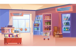 杂货商店矢量插画背景 Grocery store  – Illustration Background