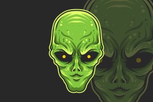 深绿色外星人头矢量插画 Alien Head Illustration Isolated on Dark Green