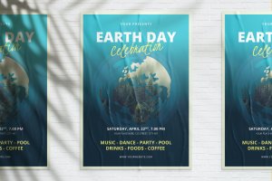 双重曝光效果地球日传单模板下载 Double Exposure  Earth Day Flyer