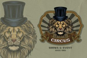 狮子-马戏团会徽Logo标志设计矢量插画 Lion – Circus Emblem