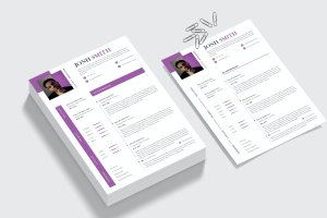 现代紫色风格CV简历模板 Modern CV Resume Template