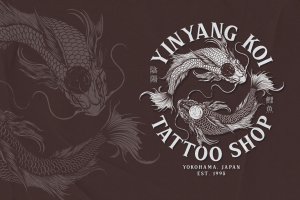 锦鲤-纹身Logo标志设计矢量插画 Koi – Tattoo Logo