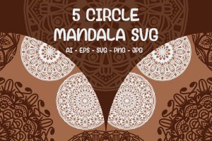 5个圆圈曼陀罗图案SVG矢量素材 5 Circle Mandala SVG