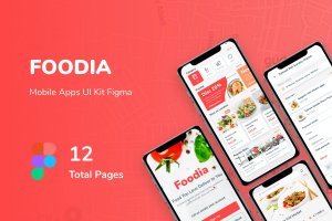 食品配送/外卖App移动应用Figma UI套件 Foodia – Food Delivery Mobile App UI kit Figma