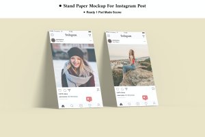 纸张效果Instagram帖子屏幕UI样机 Stand Paper Mockup For Instagram Post