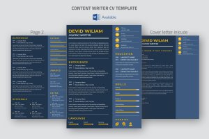 内容编辑简历设计模板 Content Writer CV Template
