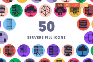 50个服务器业务主题填充风格图标 50 Servers Fill Icons