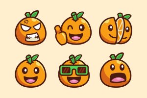 橙色水果卡通矢量插画收藏集 orange fruit cartoon character collection set