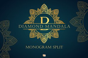 华丽的钻石曼陀罗A-Z字母会标组合 Diamond Mandala Monogram