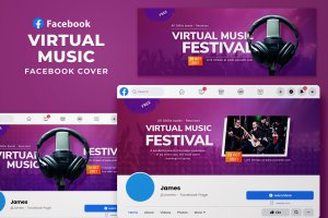 虚拟音乐Facebook封面Banner设计模板 Facebook Cover – Virtual Music