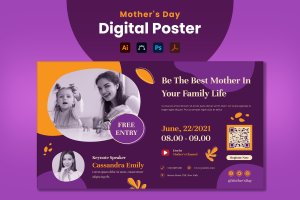 母亲节活动Banner海报设计模板 Mother’s Day Event Digital Poster