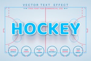 曲棍球文字效果字体样式矢量素材 Hockey – editable text effect,  font style
