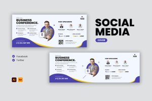 商业会议Facebook&Twitter封面Banner设计模板 Conference Facebook & Twitter Cover Template