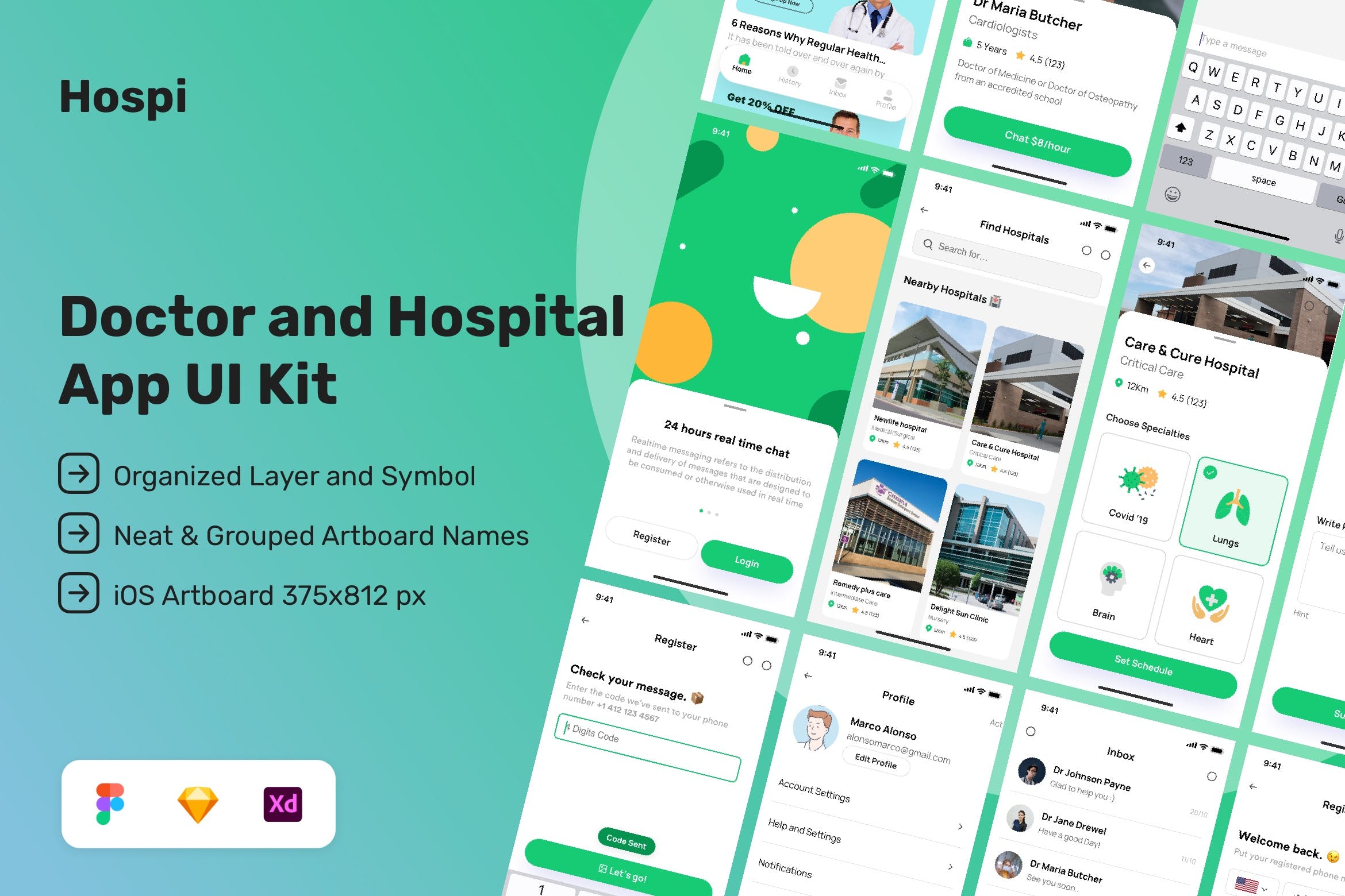 医生&医院App UI界面设计套件 Hospi – Doctor and Hospital App UI Kit