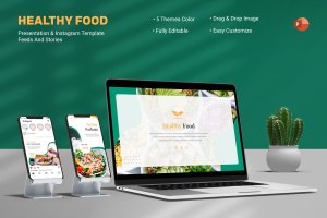 绿色健康食品PPT&Instagram模板素材 Healthy Food – Powerpoint & Instagram Template