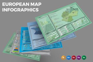 欧洲地图主题信息图表设计模板 European Map – Infographics Design