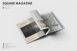 方形杂志设计效果图样机 Square Magazine Mockup