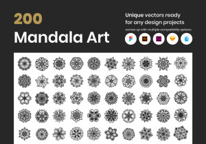 小咖下午茶：200个曼陀罗艺术徽标图案矢量收藏集