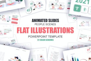 瑜伽扁平插画数据可视化PPT动画幻灯片模板 Yoga Flat Illustration Powerpoint Template