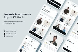 夹克服装电子商务App设计UI套件 Jackets E-commerce App UI Kit Pack