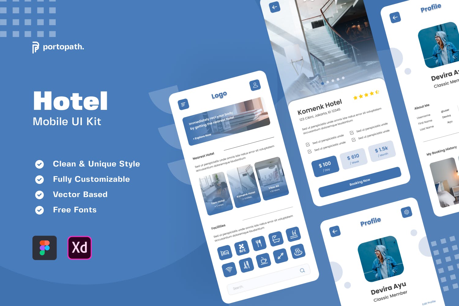 订酒店主题手机App设计套件 Hotel Booking App – Mobile Kit