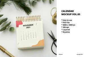 年份翻页日历设计样机素材v3 Calendar Mockup Vol.03