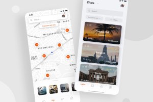 旅行地图App应用iOS UI页面设计模板 Travel map app – Light Mode (iOS)