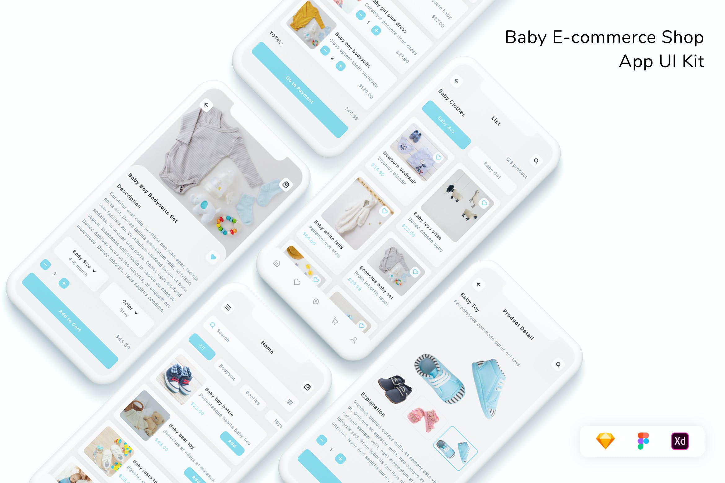 婴儿用品商店电商App设计UI套件 Baby E-commerce Shop App UI Kit