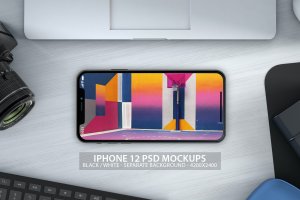简约桌面背景iPhone12苹果手机psd样机模板v2 iPhone 12 PSD Mockups with Clean Background