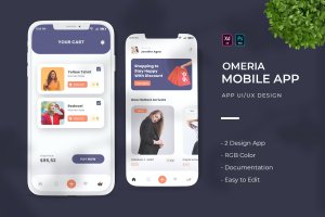 购物App屏幕页面设计模板 Omeria | App Design Template