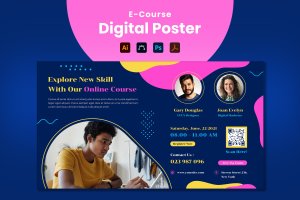 在线教育课程Banner海报设计模板 Online Course Digital Poster