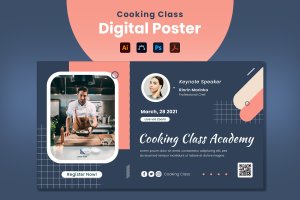 烹饪课程Banner海报设计模板 Cooking Class Digital Poster