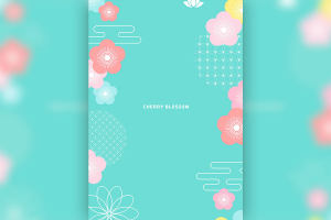 简约元素樱花图形海报设计韩国素材