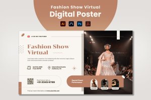 线上时装秀Banner海报设计模板 Fashion Show Virtual Digital Poster