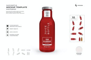 果汁瓶包装设计样机模板集合 Juice Bottle Mockup Template Set