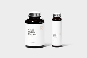 药物玻璃瓶标签包装设计样机素材 Glass Bottles Mockup