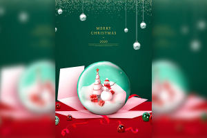 雪人水晶球圣诞礼品海报设计韩国素材