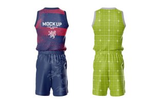 篮球服套装背面设计样机模板素材 Basketball Kit Mockup. Back Side