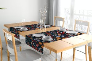 饭厅餐桌装饰桌布图案设计样机 Tablecloth Mockup Decorating Ready Made Table