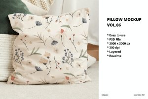 方形枕头面料图案设计样机v6 Pillow Mockup Vol.06