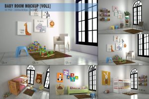 婴儿房间艺术照片作品展示样机 Baby Room Mockup [Vol1]