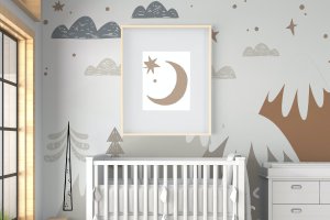 婴儿房壁画墙&框架样机 Baby Room with Mural Wall and Frames Mockup